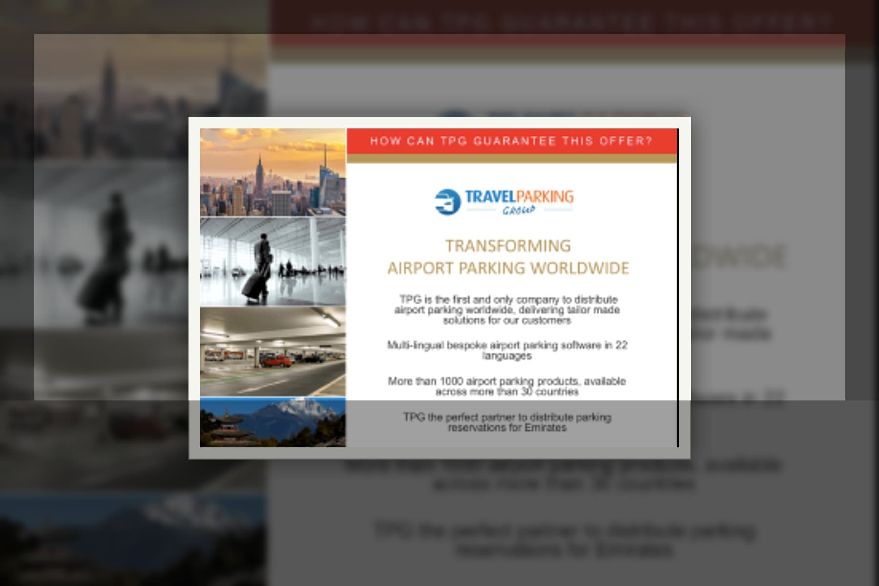 Large editorial plate for Travel Parking Group